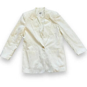 Lucia Vintage Oversized Blazer Jacket White Ivory Gold Button Womens Size 12 USA